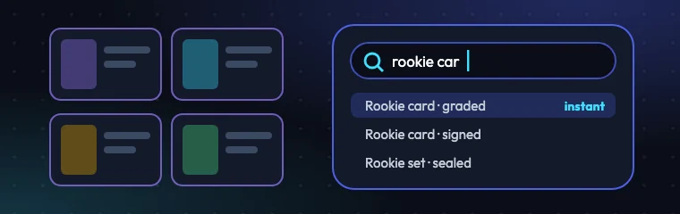 Inventory cards and an instant search box showing results while typing